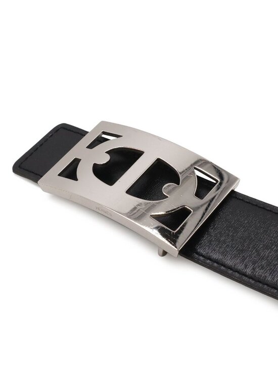 Hermes Chaine D\'ancre Reversible Belt Leather Black Blue Gray Silver 80 main image 6